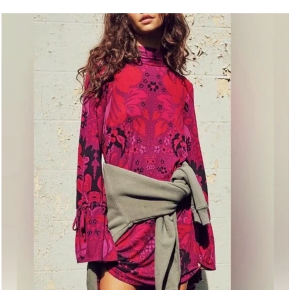 NWT, Free People Long Sleeve High Neck Open Back Mod Mini Dress